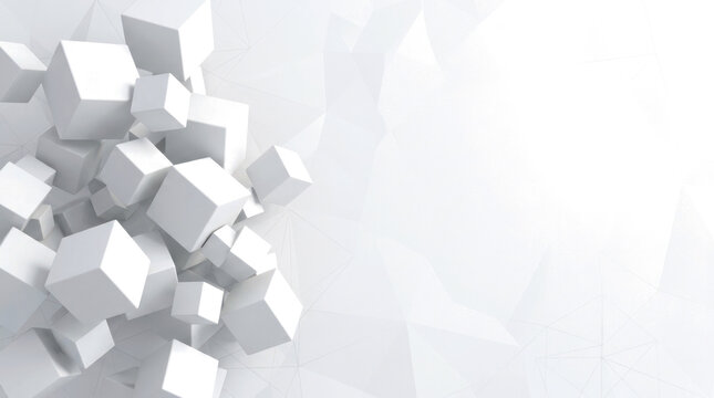 A cluster of white cubes spills onto a plain white surface from the left.