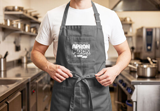 Chef Grey Apron Mockup in Kitchen