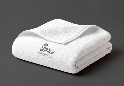 Folded White Cotton Towel Mockup