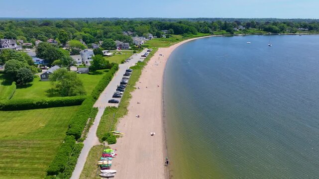 Barrington Beach aerial view at the Providence River mouth to Narragansett Bay, in town of Barrington, Rhode Island RI, USA. 