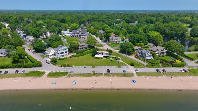 Barrington Beach aerial view at the Providence River mouth to Narragansett Bay, in town of Barrington, Rhode Island RI, USA. 