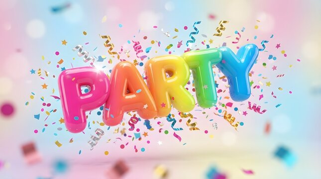 Party word bubble letters confetti