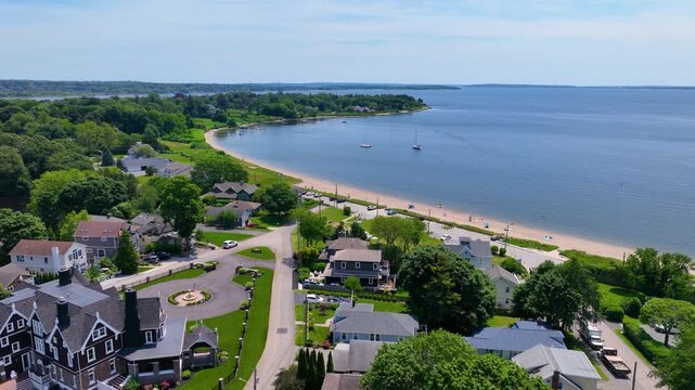 Barrington Beach aerial view at the Providence River mouth to Narragansett Bay, in town of Barrington, Rhode Island RI, USA. 