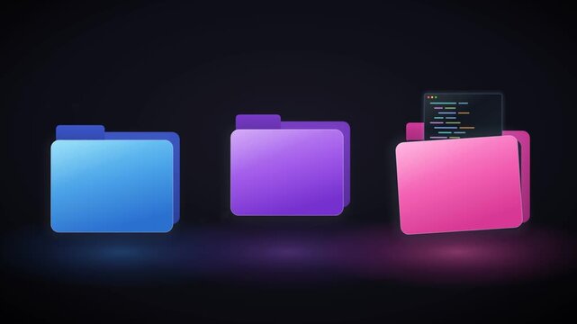 3D colorful digital folders organizing and sorting document image and code files