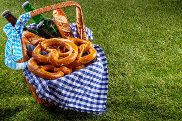 Fototapeta premium Oktoberfest picnic and barbecue food, Oktoberfest bavarian party menu