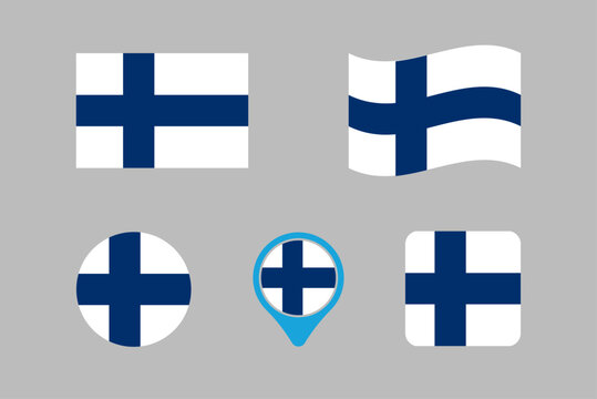 The Finland national flag. The Finland national flag in vector format with a 2:3 aspect ratio rectangle, waveform, round, rounded pin and square shapes.