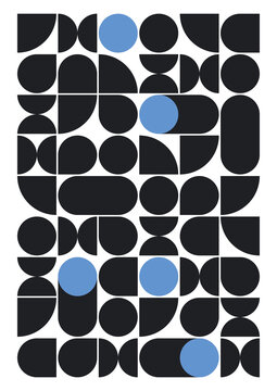 Bauhaus vector pattern. simple modern pattern. bauhaus pattern on Black color with Brilliant Azure Circle. poster with bauhaus pattern. White background