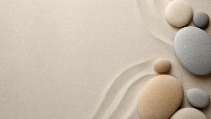 Obraz premium Abstract background with soft, rounded pebbles and sand textures, natural beach-inspired palette