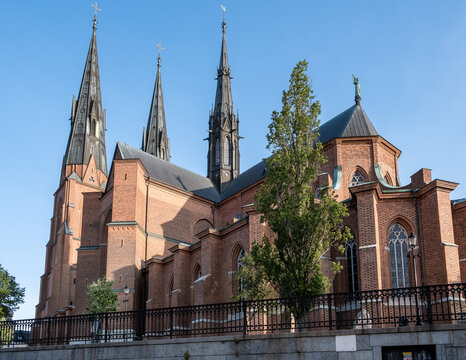 Uppsala Cathedral stands tall in the skyline of the historic university city in Sweden with its Gothic architecture and prominent spires
