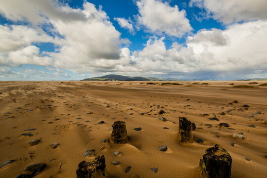 View of sands and distant hills from Roanhead in Sandscale Haws National Nature Reserve UK