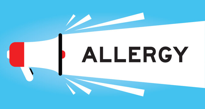 Color megaphone icon with word allergy in white banner on blue background