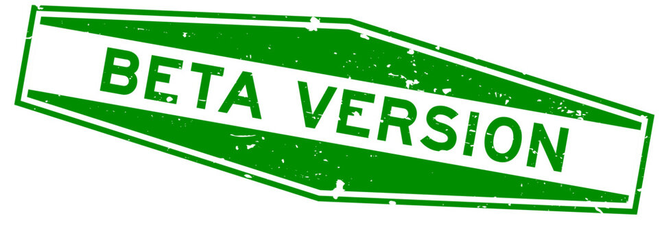 Grunge green beta version word hexagon rubber seal stamp on white background