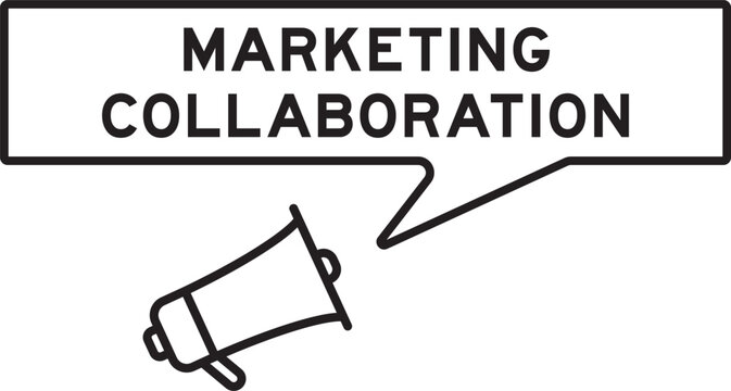 Megaphone icon with speech bubble in word marketing collaboration on white background
