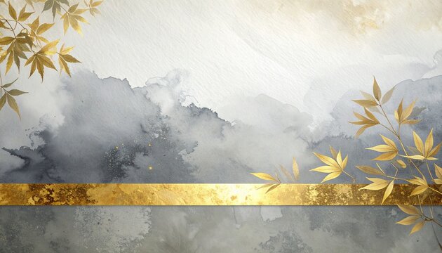 薄墨和紙に霞にじみと流動金箔が映える和モダン縦長素材。伝統行事・和コスメ向け無地キャンバス