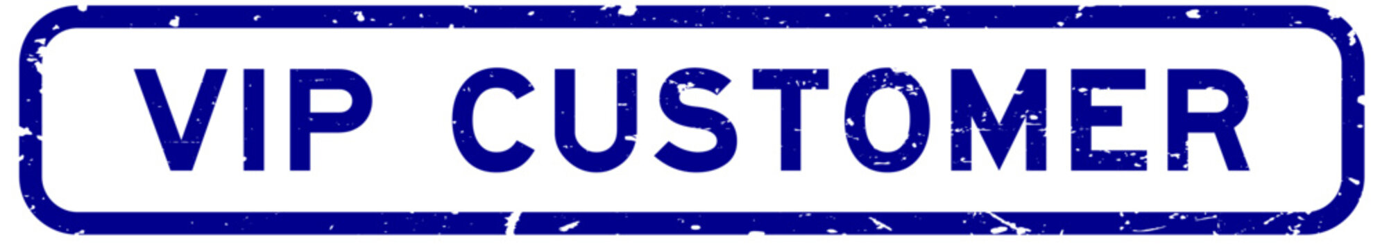 Grunge blue VIP customer word square rubber seal stamp on white background