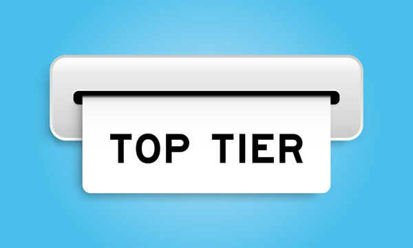 White coupon banner with word top tier from machine on blue color background