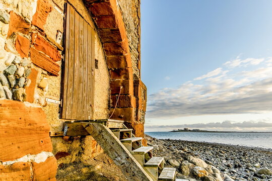 View of Piel Castle from below Watchtower at Roa Island on Cumbrian Coast