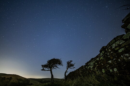 Starry skies above amphitheatre near Furness Abbey in Barrow, Cumbria, on a clear night in the United Kingdom