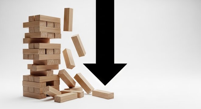 Black arrow hitting collapsing wooden tower.