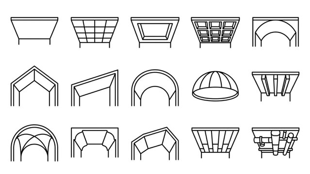 Architectural Ceiling Types Collection Technical Line Art Vector Icons for Interior Design