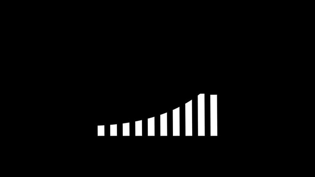 Animated bar chart growth graph, rising financial statistics, business success concept, minimalist white data visualization on black background