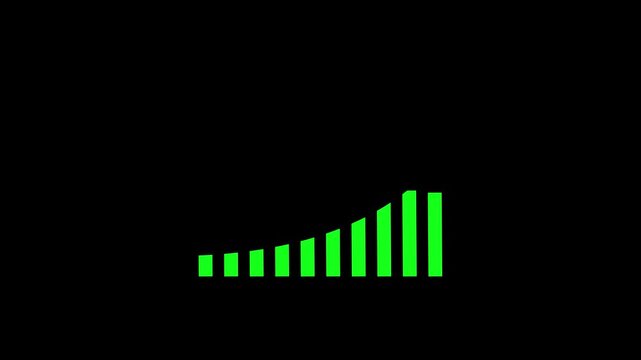 Green digital bar graph rising animation, financial growth and data analysis concept business