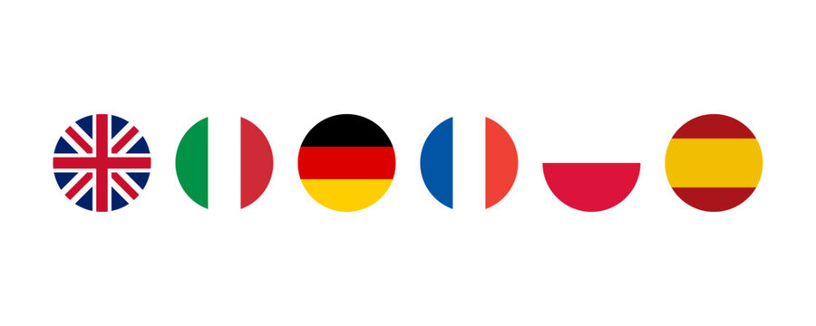 round country flag icon set. transparent background national circle flags collection. europe language currency selector concept. flat glossy circular vector design
