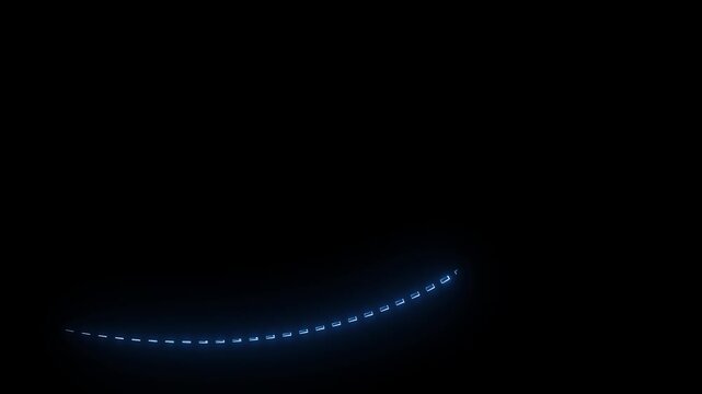 Glowing blue neon growth arrow chart animation rising upward on black background, business success