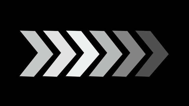 Animated chevron arrow loading indicator loop, minimalist directional motion on black background progress