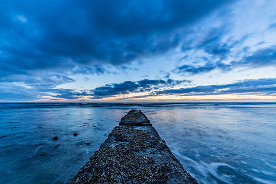 View of the Irish Sea from Sandy Gap at sunset on Walney Island in Cumbria on the Cumbrian Coast