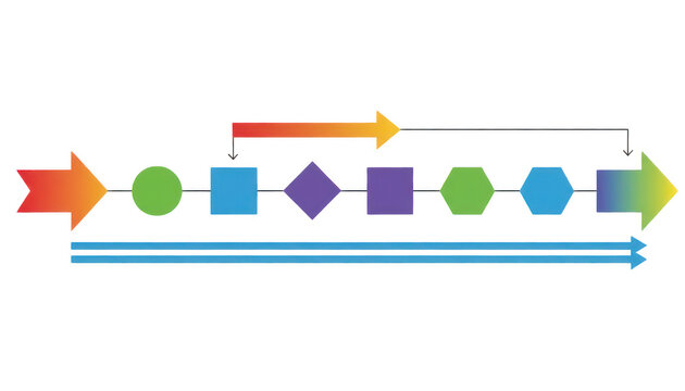 Colorful geometric shapes forming a logical process flow diagram with arrows