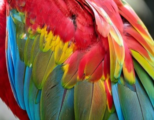 Obraz premium colorful feathers of a macaw close up view