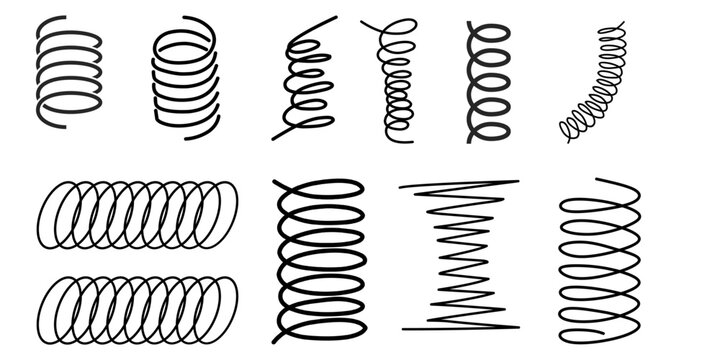 Collection of metal coil springs and flexible spiral wire vector illustrations.