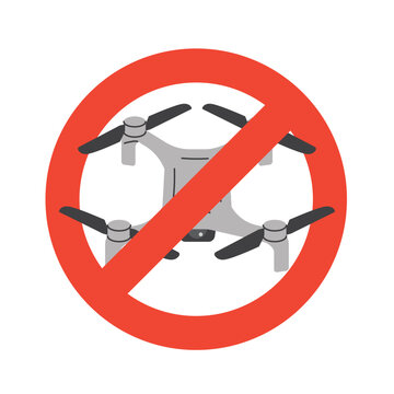 no drone sign,  red prohibition circle with diagonal slash, no flying zone warning symbol - vector illustration