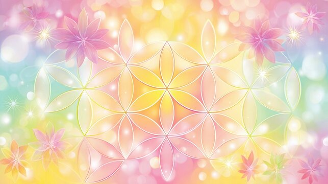Shimmering Sacred Geometry Flower of Life Pattern with Radiant Light Gradients