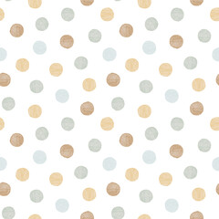 Cute watercolor polka dot seamless background. Soft pastel baby nursery pattern. Simple scandi kids textile paint. © Karina Martirosova