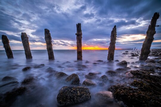 Sunset view across the Irish Sea after rain on Walney Island in Cumbria on August 14th, 2023