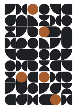 Bauhaus vector pattern. simple modern pattern. bauhaus pattern on Black color with Orange Brown Circle. poster with bauhaus pattern. White background