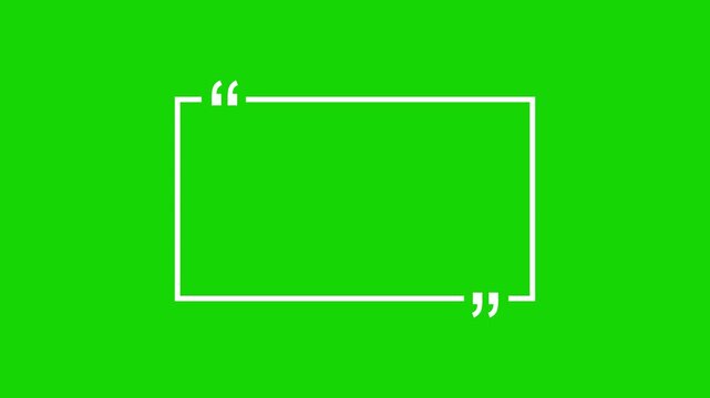 Animated square quote frame design for textual quotation, paraphrasing or text spoken by on green background. Rectangular quote mark.