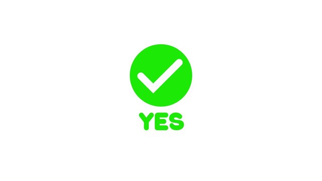 Animated checkmark sign with yes text on white background