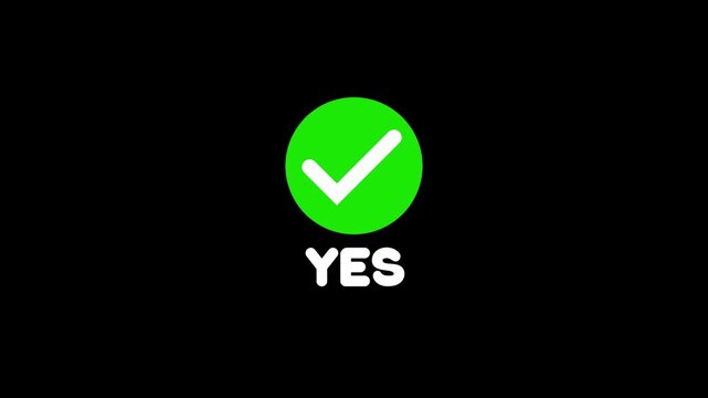 Animated checkmark sign with yes text on transparent background