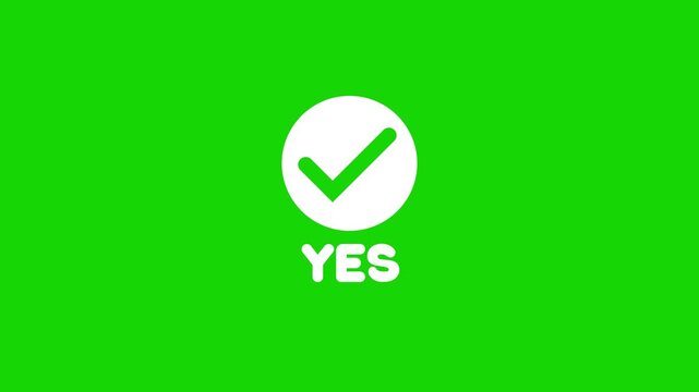 Animated checkmark sign with yes text on green background