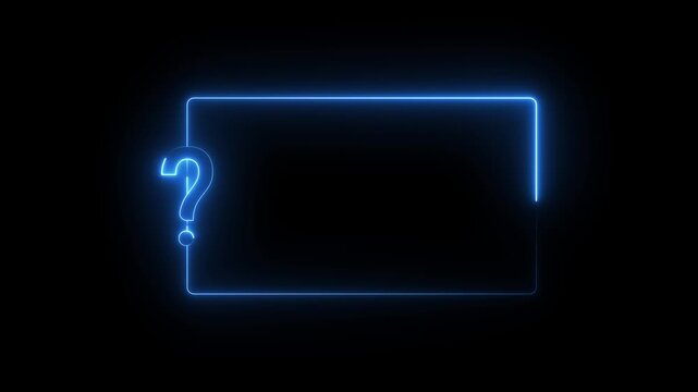 Animated Question mark neon sign light on black background. Quiz trivia game competition. Neon question mark frame for quizzes and FAQs. Game announcement neon message. Answer question