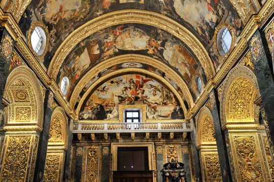 Exploring the intricate details of the nave in Saint Johns Co-Cathedral in Valletta, Malta, showcases rich artistry and architecture