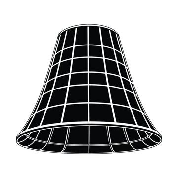 Abstract 3D grid structure resembling a truncated cone or lampshade, rendered in black and white with geometric lines and perspective.