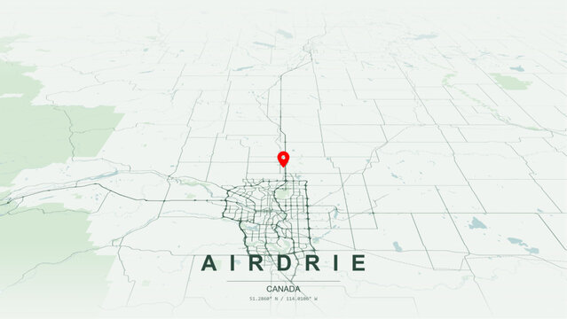 Modern minimalist vector map of Airdrie, Alberta. High-quality scalable illustration of Airdrie geographic boundaries within the Calgary Metropolitan Region for posters design.