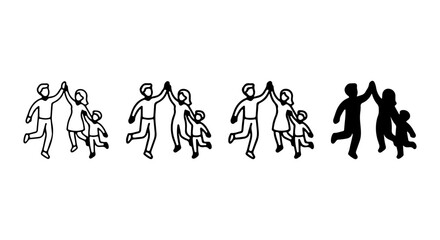 Obraz premium Happy Family Icon Set, Diverse People Silhouette Collection, Joyful Unity Vector Graphics