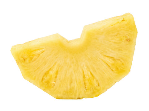 Thin slice of fresh yellow pineapple wedge isolated on transparent background