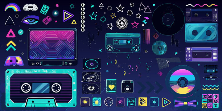 Vhs Cassettes And Geometric Shapes A 90s Style Vector Illustration