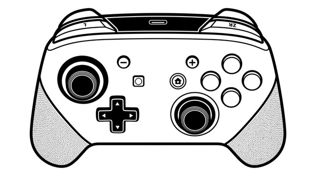 Modern Video Game Controller Front View White Outline.